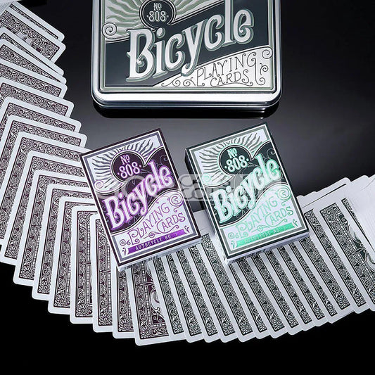 THE DECKSMITH EDITIONS  #003 - BICYCLE AUTOCYCLE NO.808 DOUBLE PACK WITH COLLECTORS TIN (GREEN AND PURPLE)